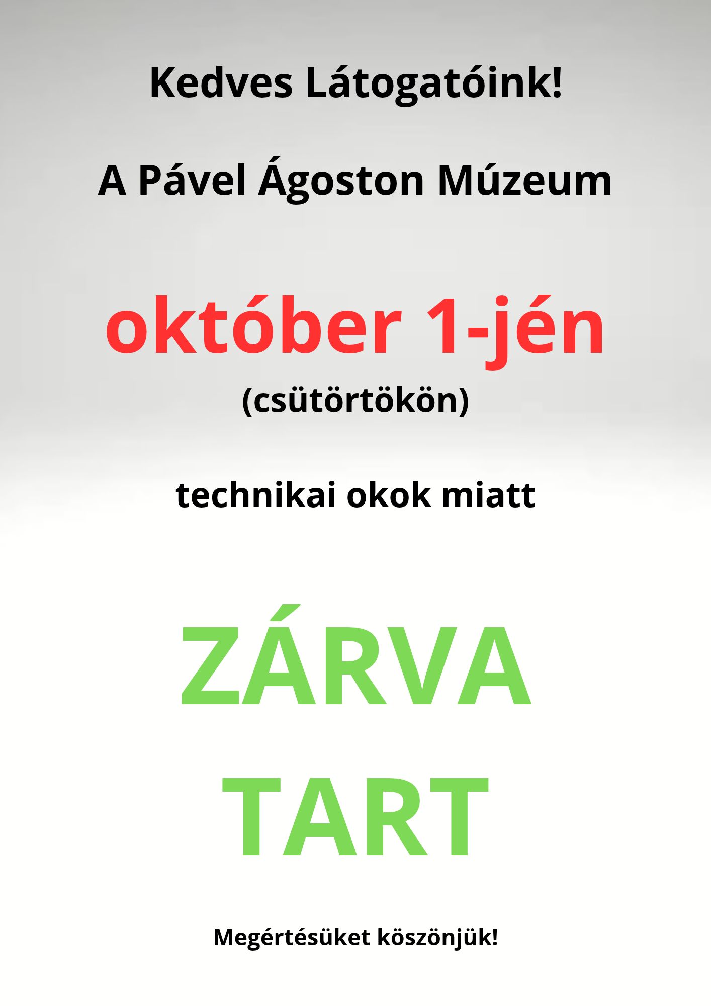 Október 1-jén zárva a Múzeum